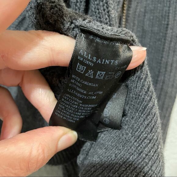 All Saints Grey Full Zip Cardigan Sweater Womens L Chunky Oversized Academia - Picture 6 of 6